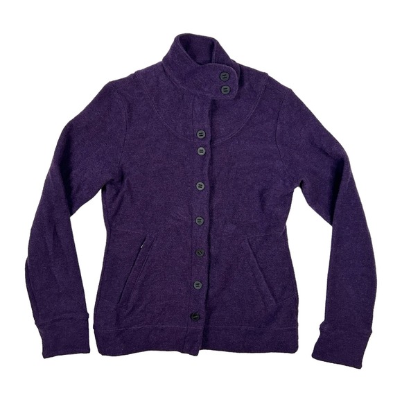Ibex Womens Size S Carrie Merino Wool Button Up Jacket Mock Neck Pockets Purple - Picture 1 of 10
